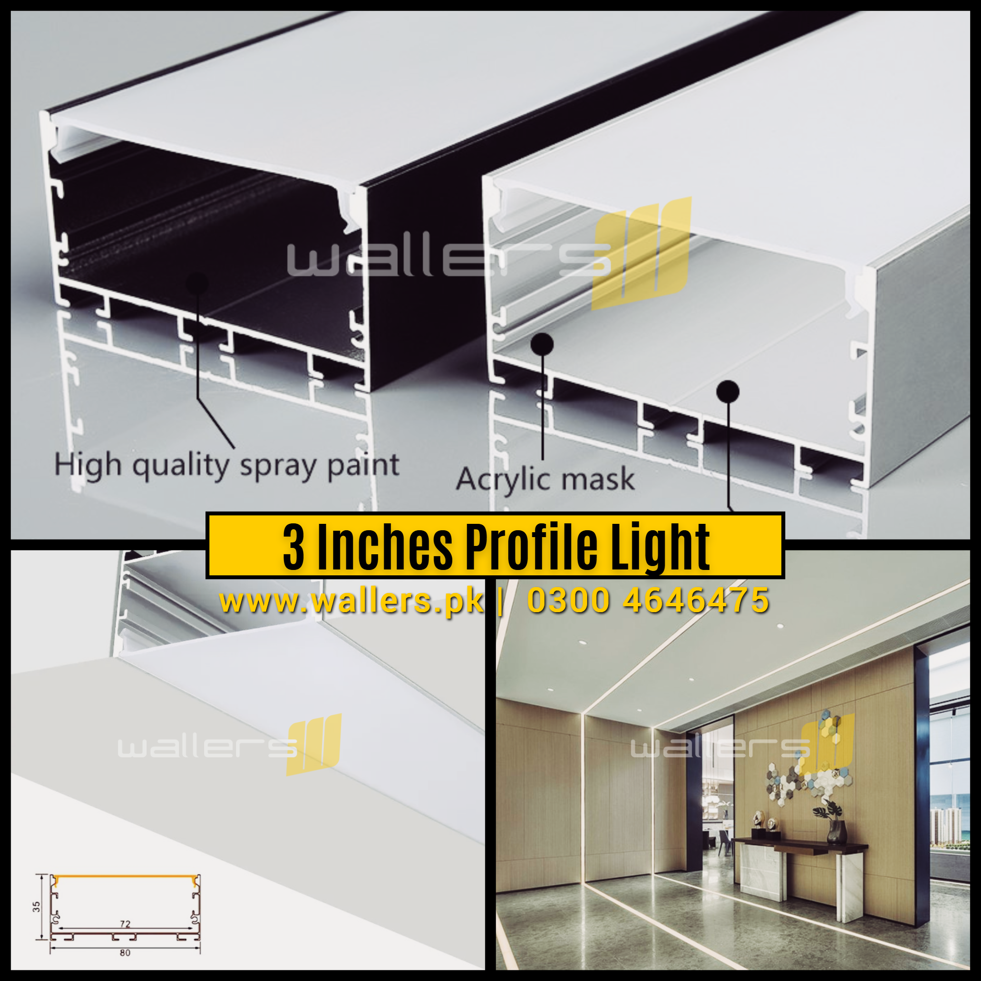 80MM (3 Inches) U Shape Linear Profile Light | 10 Feet Length - Wallers