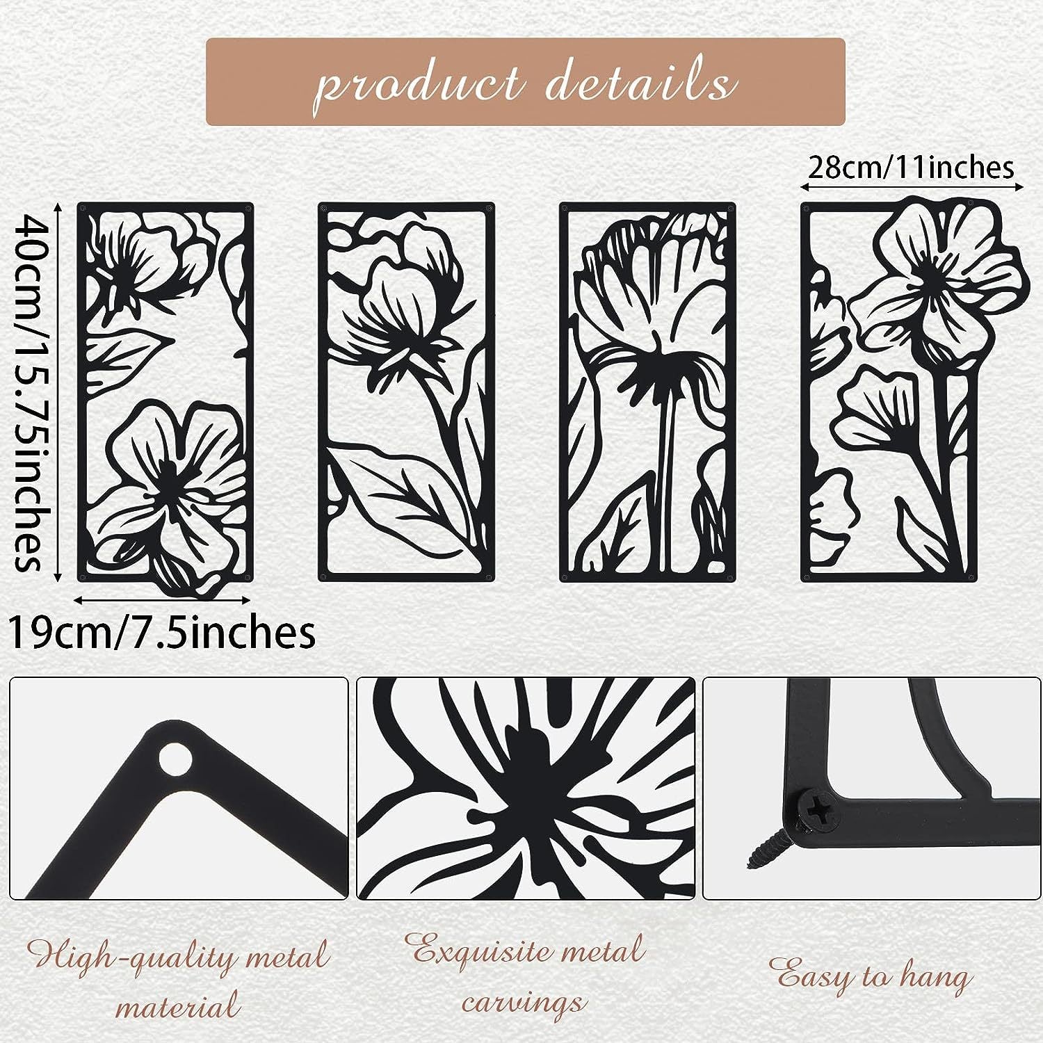 4 Pieces Wall Decoration Metal Flower Minimalist - Wallers